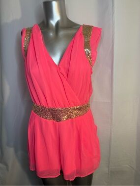 San Joy Hot Pink Romper with Gold Sequin Accents